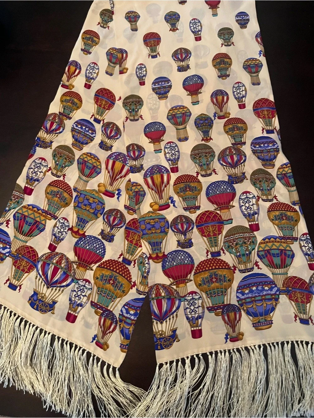 SILK Vintage Hot Air Balloon Scarf with Fringe